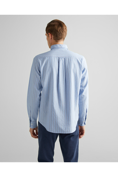 Gant Erkek Mavi Regular Fit Düğmeli Yaka Çizgili Oxford Gömlek