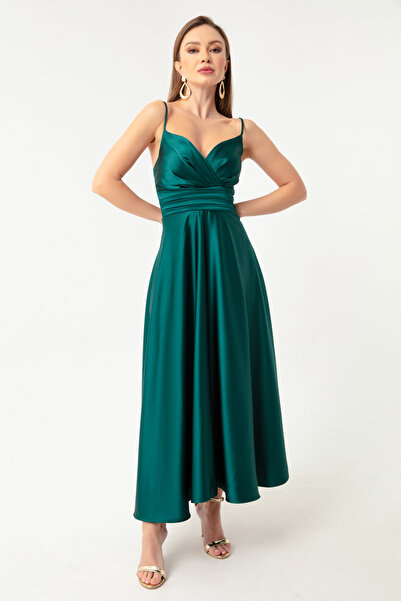 Lafaba Γυναικείο Σμαραγδένιο Πράσινο Σχοινί λουράκι μέσης σατέν μίντι βραδινό φόρεμα & φόρεμα αποφοίτησης