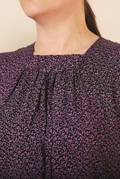 Ferace Γυναικείο Maxi Plus Size Μακρύ Γυναικείο Φόρεμα Τραγανό μοτίβο λιλά