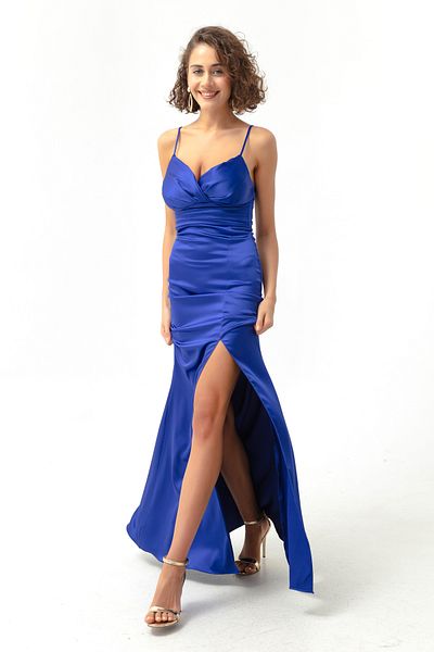 Lafaba Damen-Abendkleid und Abschlusskleid aus Satin mit Sax-Trägern und Schlitz