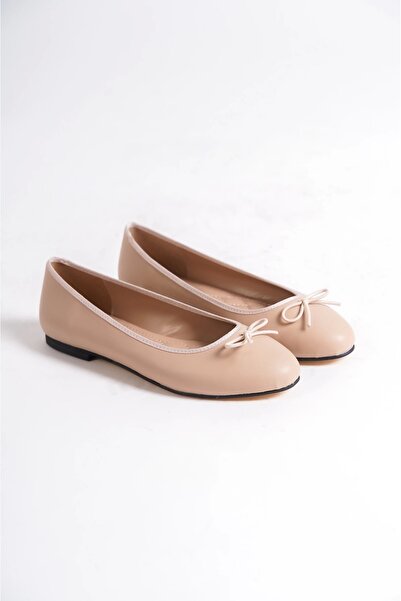 EFW Petinya Kadın Günlük Babet Yuvarlak Burun Balerin Krem Düz Babet