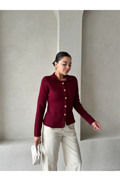 Laluvia Claret Red Cindy Polo Neck Cardigan-4376