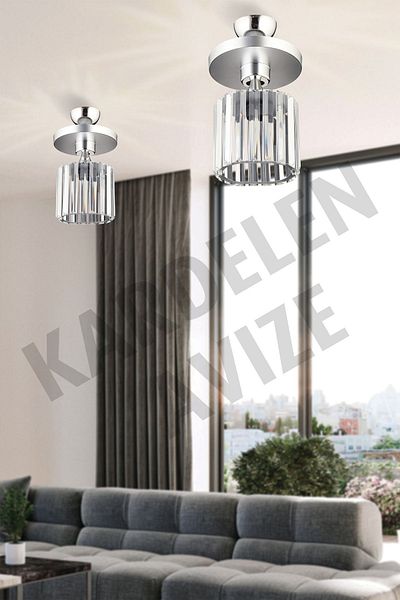 SONSUZ AYDINLATMA&AVİZE Kardelen Chrome Single Tray Crystal Stone Downward Facing Luxury Chandelier