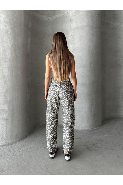 mydukkan.co Blugi Boyfriend cu tăietură morcov cu imprimeu leopard