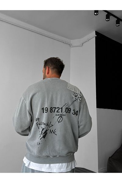 BYBASICMAN Gray Patch Washed Sweat C-4587