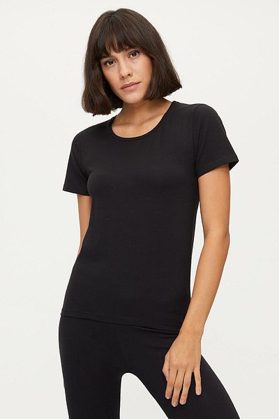 Bross Lycra Women's Basic T-Shirt Black White 1254