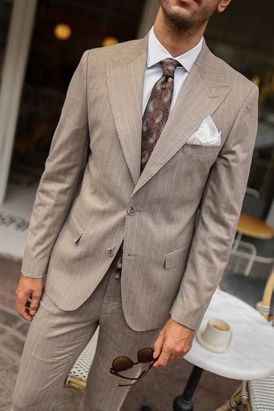 AEK FIORE Men's Striped Cream Suit