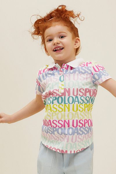 U.S. Polo Assn. Tricou alb cu gât polo pentru fetiță 50263465 -VR013