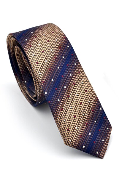 Gaffy Bež, smeđa i tamnoplava Verev Sa deznom Slim fit kravata - SDK-240801