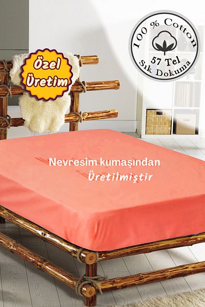 MonoHome 57 Wire Salmon Fitted Sheet - 100% Cotton, Oeko-tex® Certified (Made from Duvet Cover Kumash)