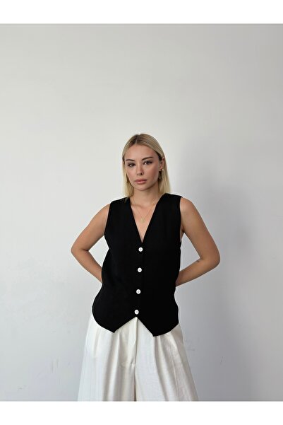 Somut istanbul Women's Knitwear Buckle Detailed Buttoned Vest