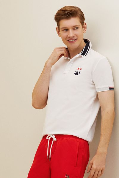 U.S. Polo Assn. Λευκό ανδρικό μπλουζάκι πόλο με λαιμόκοψη 50263389 -VR013