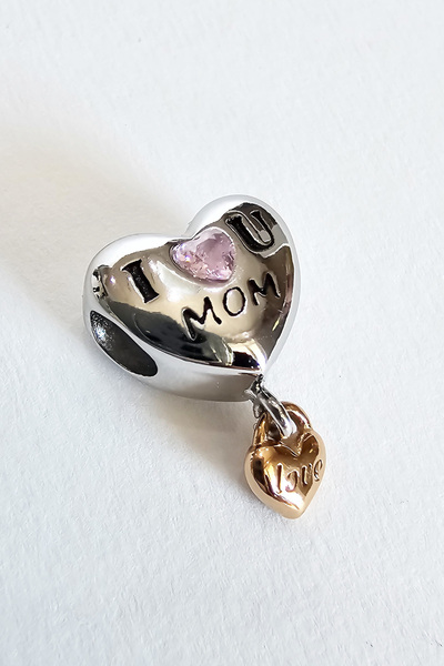 BUNNY ÇELİK CHARM I LOVE MOM ÇİFT KALPLİ