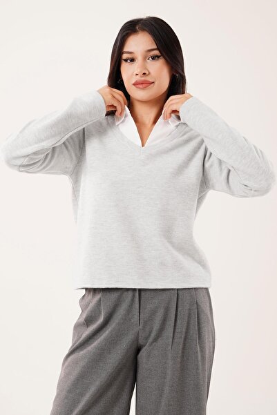 Hipo Trend Gray Blouse with Shirt Collar