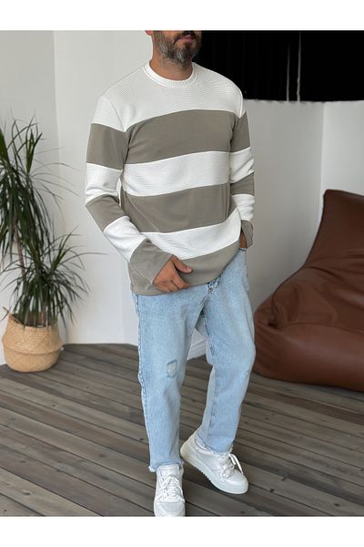 BYBASICMAN Khaki Piece Ribbed Sweatshirt Ers-4526