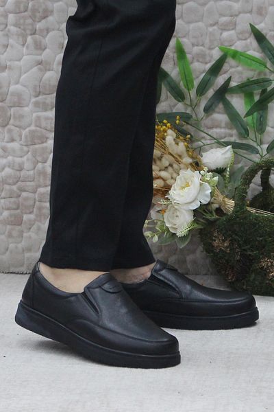 Polaris 5 Point Black Men's Shoes - Comfortable Rubber Sole Real Leather Casual