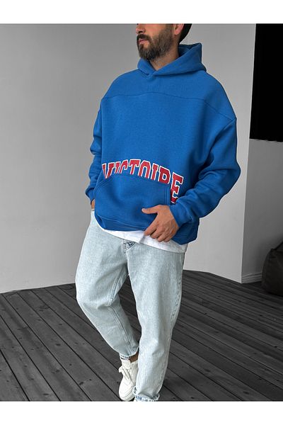 BYBASICMAN Blue Victoire Printed Hooded Sweatshirt Yp-4041