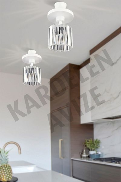 SONSUZ AYDINLATMA&AVİZE Luxury Chandelier - White Single Crystal Stone Tray Facing