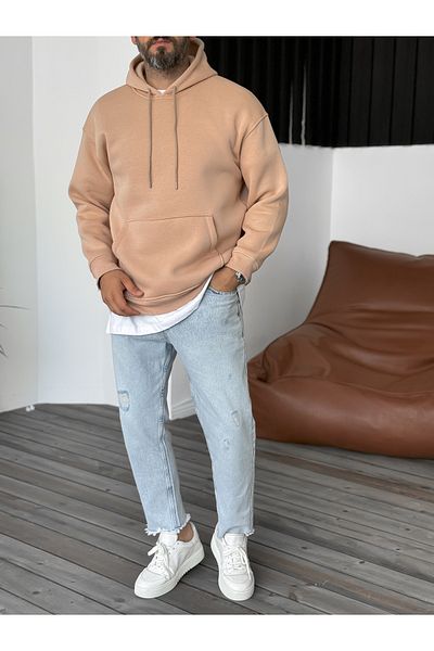 BYBASICMAN Light Brown Hooded Basic Sweatshirt - By-057