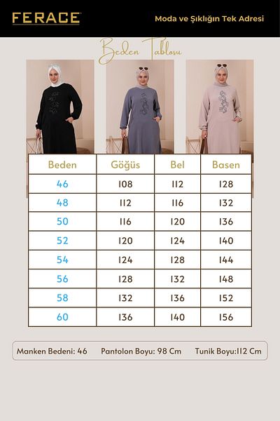 Ferace Hijab Ayrobin Double Suit Large Size Tunic Trousers Women's Dried Rose
