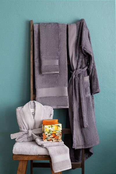 Apricitas HOME Σετ Οικογενειακό Μπουρνούζι Μπαμπού Γκρι-ανθρακί - Σετ Οικογενειακό