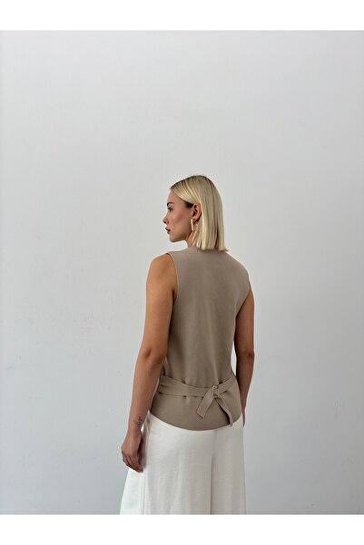 Somut istanbul Women's Knitwear Buckle Detailed Buttoned Vest