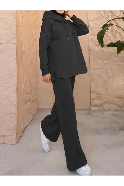 Machetta Women's Hooded Collar Buttoned 3 Thread Hijab Double Set