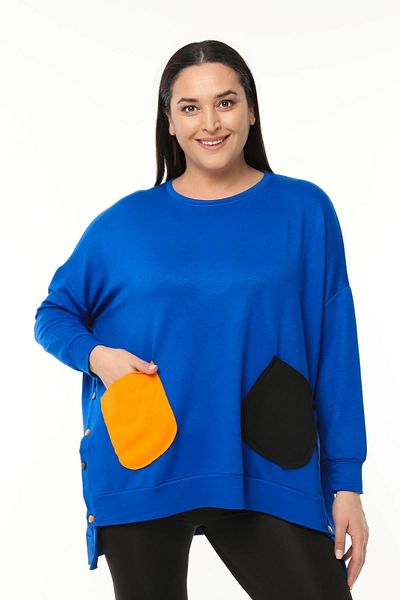 Ebsumu Hanorac albastru, cu buzunare, colorat, mărime Plus, pentru damă