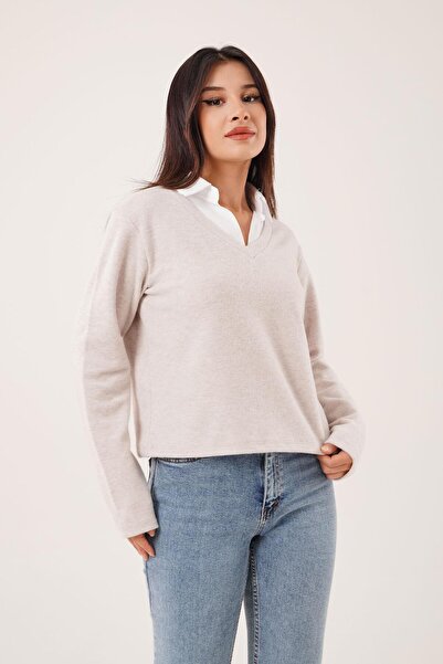 Hipo Trend Gömlek Yakalı Bej Bluz