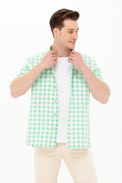 U.S. Polo Assn. Green Checkered Men's Shirt - 50263337 -Vr083