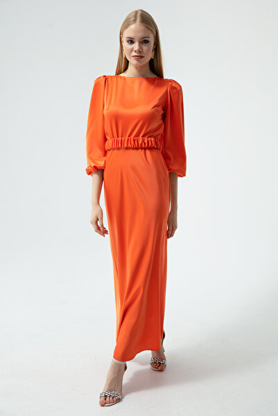 Lafaba Women's Orange Long Balloon Sleeve Engagement Dress