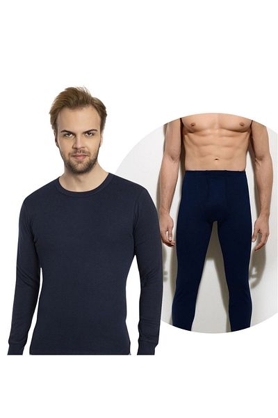 Bross Men's Bottom Top Navy Underwear Set 100% Cotton1272/1028