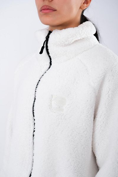 Coredra Ecru Women's Teddy Plush Coat - Zippered with Neck