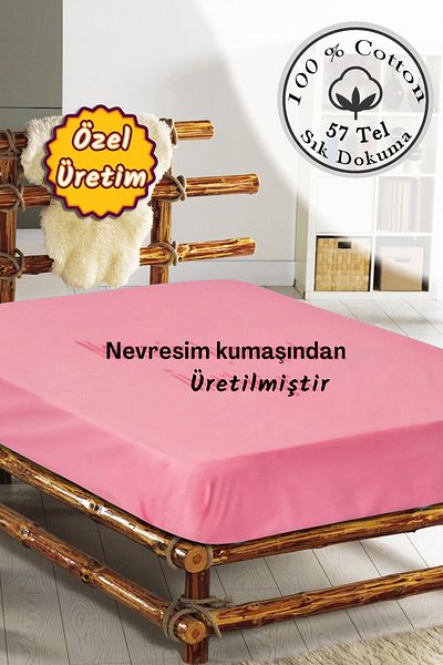 MonoHome Pink 57 Wire Oeko-tex® Elastic Sheet - 100% Cotton, Made from Duvet Cover Kumash