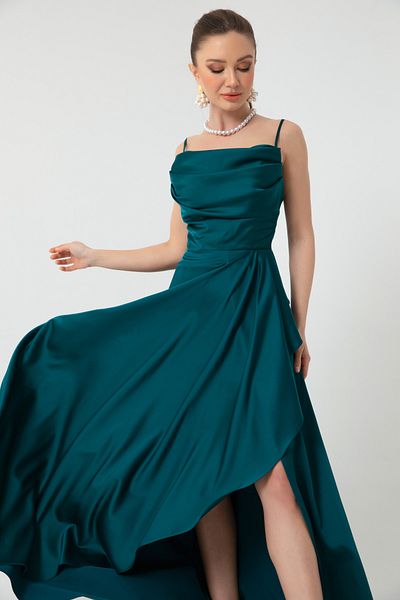 Lafaba Rochie de seară din satin cu fante și rochie de absolvire pentru femei