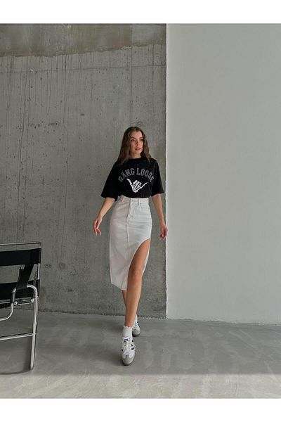 mydukkan.co Fusta denim cu croială asimetrică albă