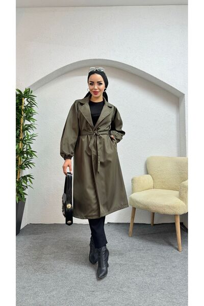 moda zeynaa Balon Kol Düz Trençkot