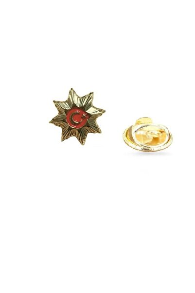 Herşey Nota Altın Yıldız Desenli Türk Bayrağı Ay Yıldız Rozet Yaka Rozeti