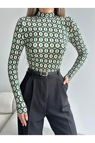 mydukkan.co Bluză cu model cu gât țesut - cu model oval