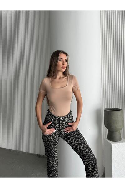 mydukkan.co Stone Color Print Square Neck Short Sleeve Blouse