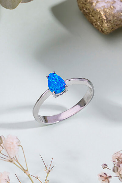 Else Silver Tek Taş Damla Opal Gümüş Yüzük