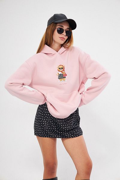 The Champ Clothing Φούτερ με κουκούλα με κουκούλα ροζ πολικό αρκουδάκι με στάμπα