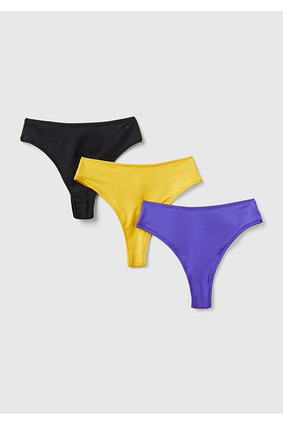 United Colors of Benetton Women's Yellow Mix Cotton Blended Logo Detailed 3-Piece Panties Set