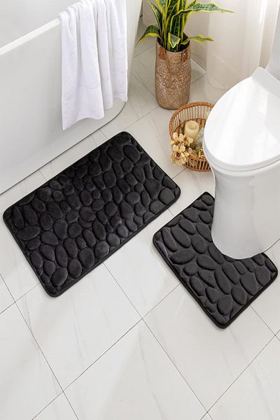Tor Store Model 3D de piatră - Covoraș de toaletă din catifea cu memorie cu bază anti-alunecare Set de 2