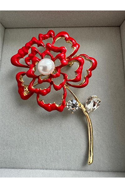 Pelin Aksesuar Büyük Kırmızı Çiçek Broş