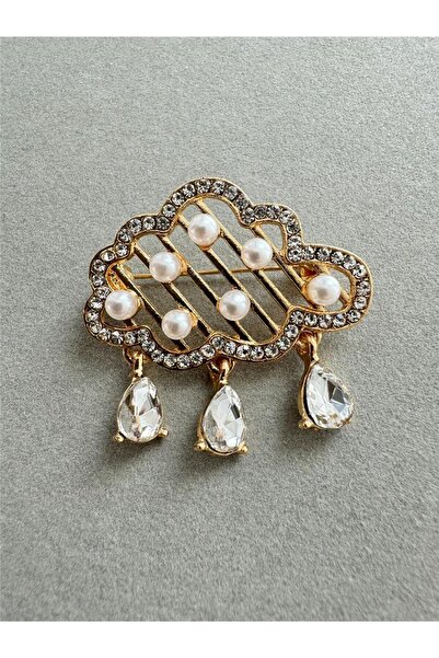 Pelin Aksesuar İncili Kristalli Bulut ve Yağmur Broş