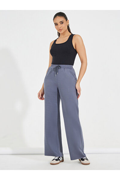 Styli Solid Wide Leg Joggers with Drawstring Waistband