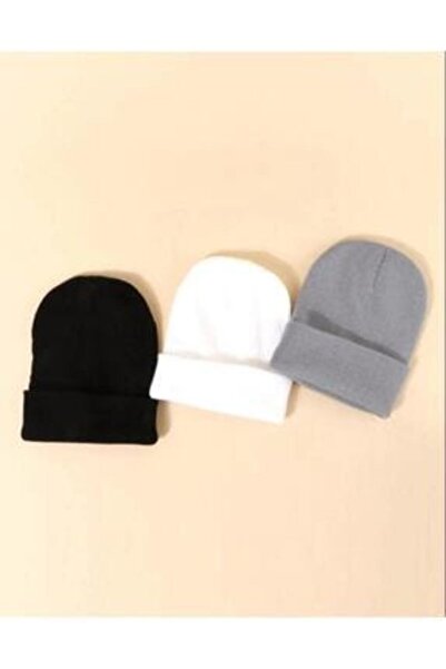 NOVAFACE Set beanie clasic unisex STD din 3 piese - negru alb gri