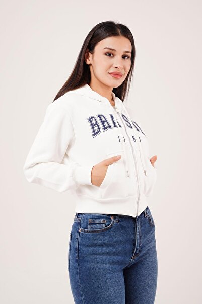 Hipo Trend Hanorac alb cu fermoar din bumbac imprimat Brazilia