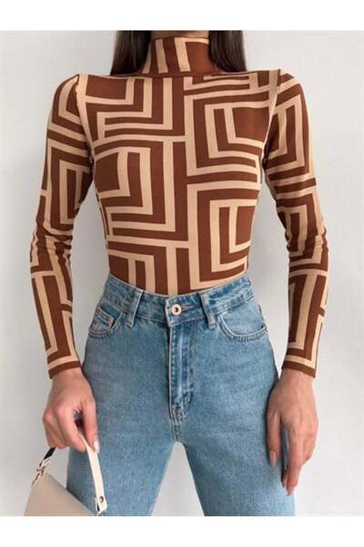 mydukkan.co Μπλούζα πλεκτή με μοτίβο γιακά με μοτίβο ΠΛΑΚΑΚΙ